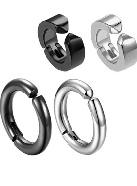 无耳洞素圈耳夹耳环男生钛钢金属银色圆环圆圈免打孔耳骨夹耳扣女