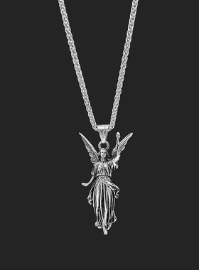 设计感幸运女神项链美式潮牌复古暗黑风钛钢吊坠男士嘻哈毛衣配饰