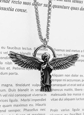 复古做旧祈祷小天使项链男女嘻哈潮流个性天使翅膀美式吊坠毛衣链