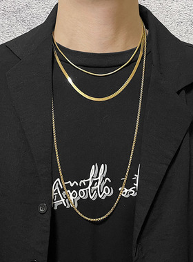 镀18K金色蛇骨项链男潮中性风美式简约百搭嘻哈锁骨素链龙骨链女