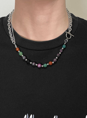 DarkChic街头潮人中性风玛瑙链条双层拼接项链男女装饰小众锁骨链