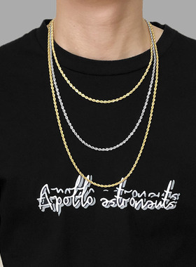 hiphop麻花链项链男女潮嘻哈百搭假金链子钛钢吊坠配链单素锁骨链