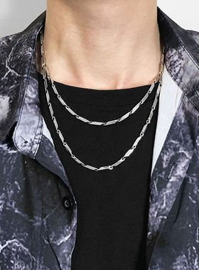 ins风菱形锁骨链子钛钢项链男潮个性简约嘻哈港风细素链女T恤配饰