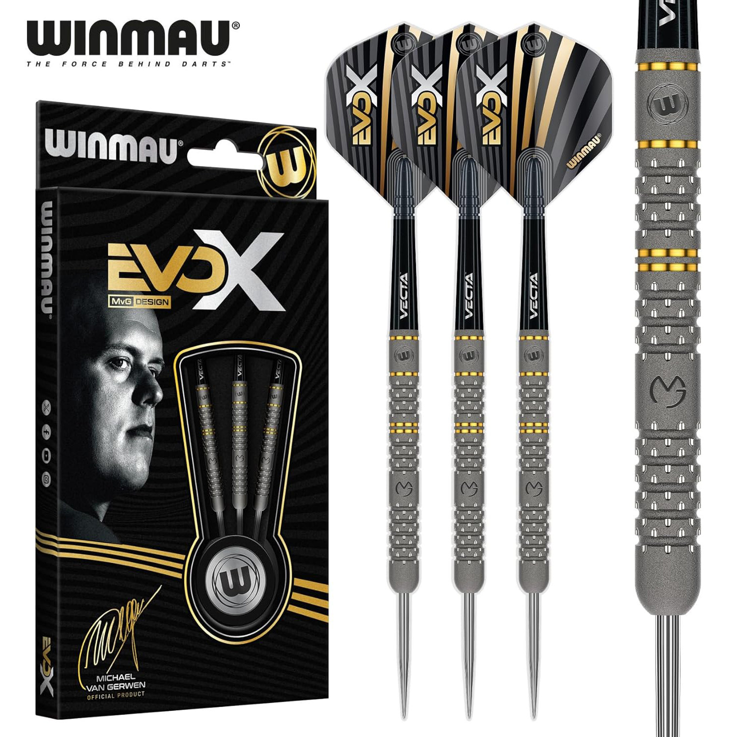 WINMAU MvG EvoX 范格文磨沙硬式直筒飞镖专业比赛钨钢专业飞镖