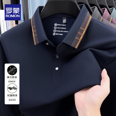 罗蒙春秋长袖t恤男士翻领polo衫