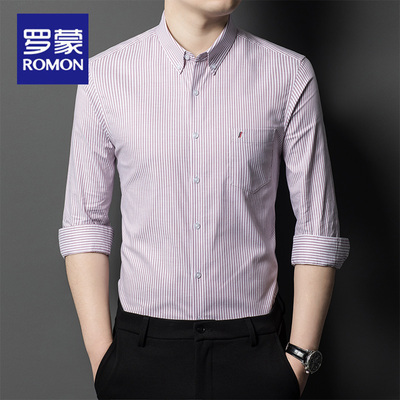 罗蒙春秋季新款棉弹衬衫男长袖