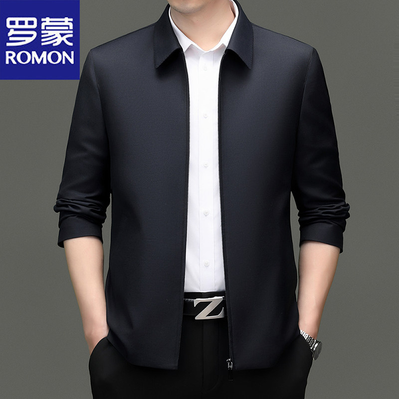 罗蒙新行政夹克春秋中老年男士商务休闲高端爸爸装翻领上衣外套男