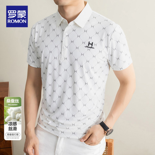 罗蒙夏季含桑蚕丝短袖polo衫男士