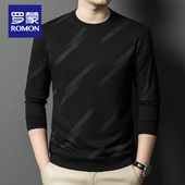 罗蒙男士 商务休闲圆领卫衣男印花免烫体恤 2024新款 长袖 t恤春秋季