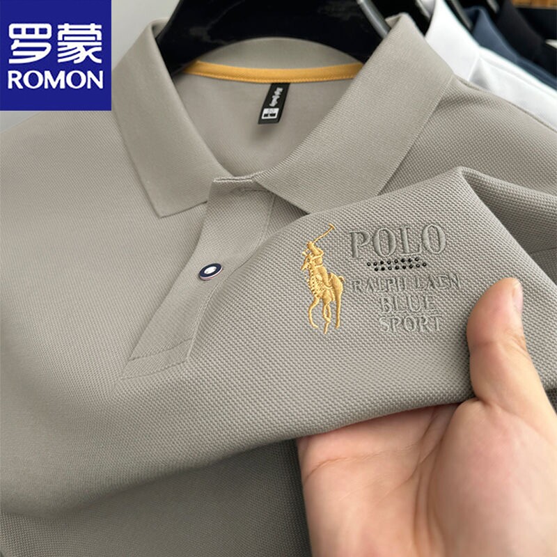 罗蒙2025夏季新款男士短袖t恤中年商务休闲薄款刺绣翻领POLO衫男