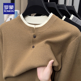 罗蒙2025秋冬新款假两件毛衣男士商务休闲亲肤圆领保暖打底衫上衣