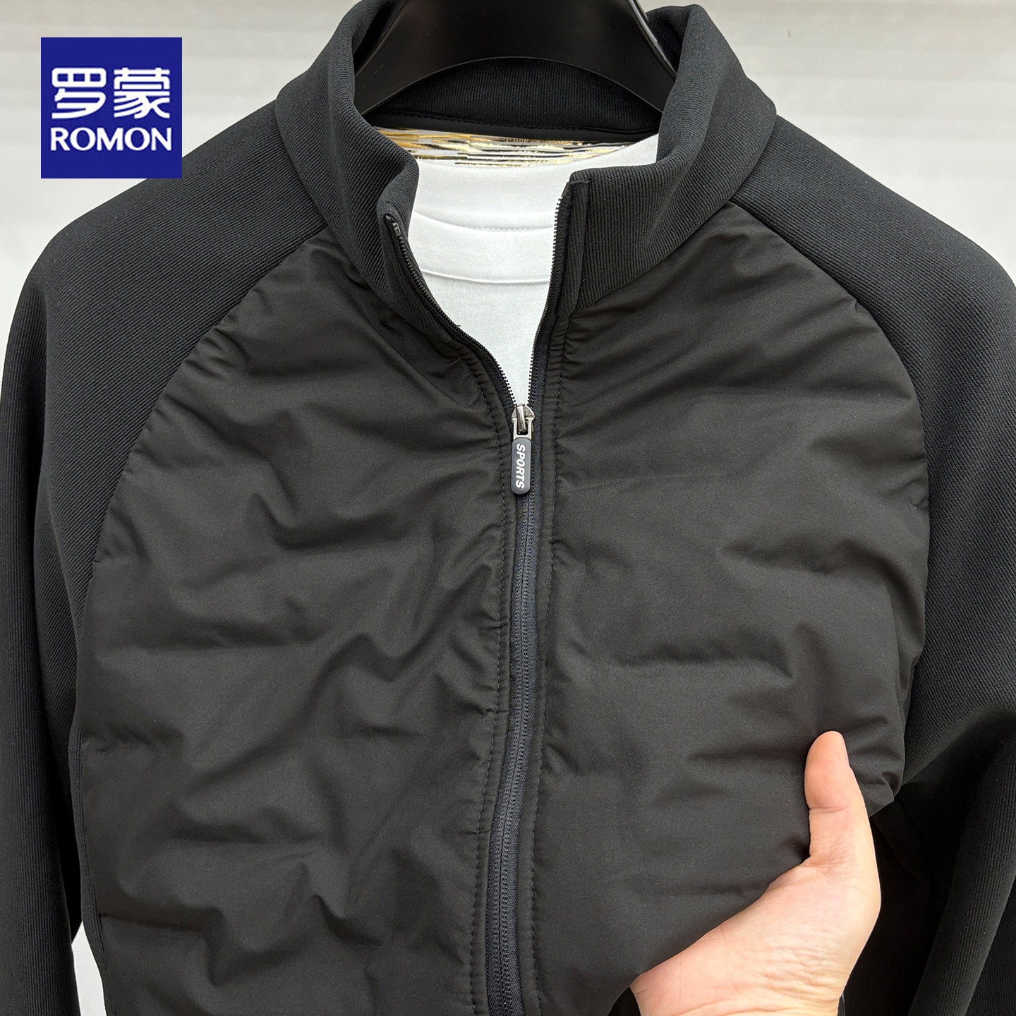 罗蒙男士棉服拼接夹克外套秋冬加绒加厚保暖立领棉衣休闲男装棉袄