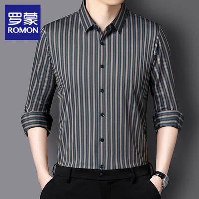 罗蒙条纹衬衫男长袖春秋新款上衣