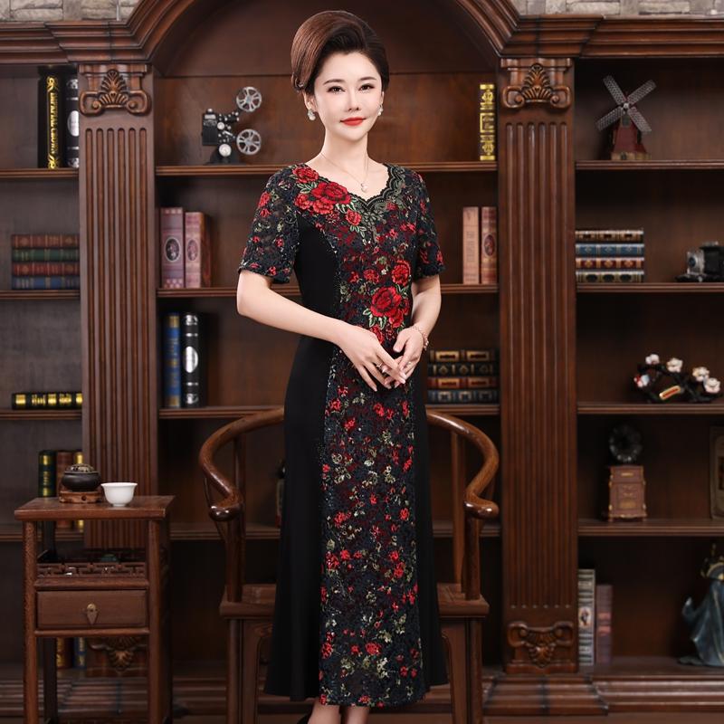 碧阳2025新款夏季时尚妈妈装显瘦洋气碎花连衣裙高端中年女装礼服