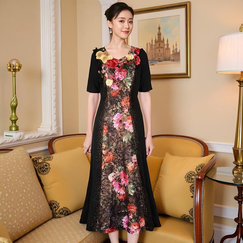 碧阳2025夏季新款大牌高级感妈妈轻薄连衣裙女神范女装绣花鱼尾裙