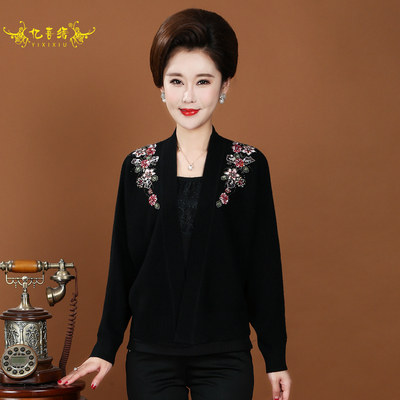 高档妈妈装绣花外披中老年毛衣