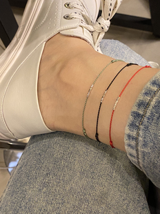 「碎银几两」S925纯银碎银子足链男女本命年手工编织情侣红绳脚链