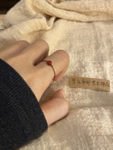 「微醺玫瑰」原创天然红玛瑙编织戒指女极细转运珠本命年指环尾戒