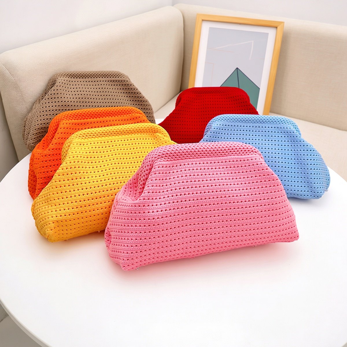 高级感纯色镂空针织手拿包女便携大容量收纳饺子包日韩风贝壳包包,箱包皮具/热销女包/男包,手拿包,淘宝优惠券,粉丝福利购,淘宝优惠卷