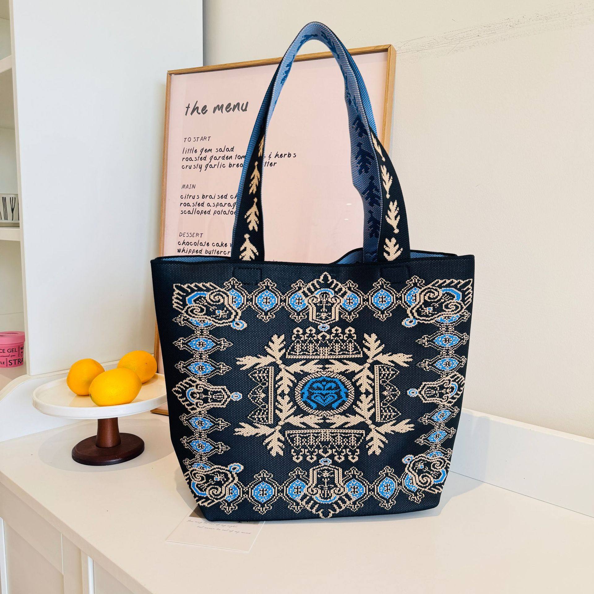 新款春夏百搭手提包女大容量单肩包休闲通勤托特包包民族风手拎袋