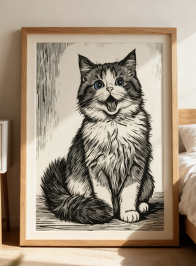 宠物木刻版画宠物纪念收藏宠物狗宠物猫黑白木刻画也可上色