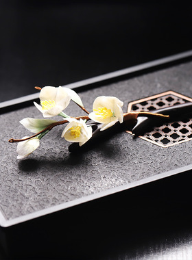 【黄梅】非遗绒花发簪白色系花朵檀木盘发簪子复古旗袍发饰高级感