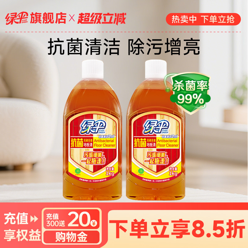 绿伞抗菌地板清洁剂2瓶实木复合地板大理石瓷砖地板清洁液快干
