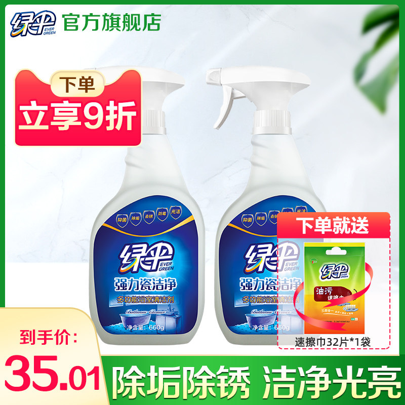 绿伞瓷洁净瓷砖清洁剂卫生间地板砖清洁2瓶家用厕所玻璃去污除垢
