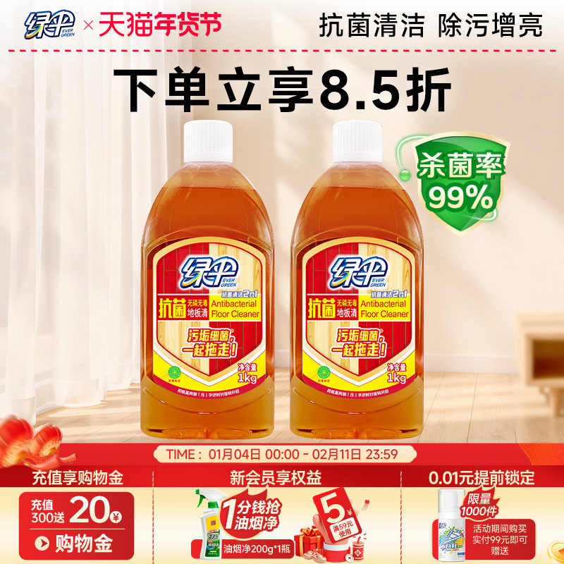 绿伞抗菌地板清洁剂2瓶实木复合地板大理石瓷砖地板清洁液快干