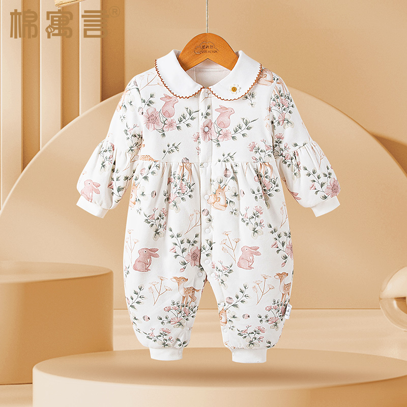 婴儿夹棉连体衣婴幼儿秋冬款衣服公主哈衣宝宝冬装纯棉衣保暖爬服