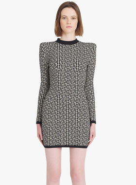 欧美复古圆领提花礼服轻奢小众高端级感气质名媛晚宴会绷带连衣裙