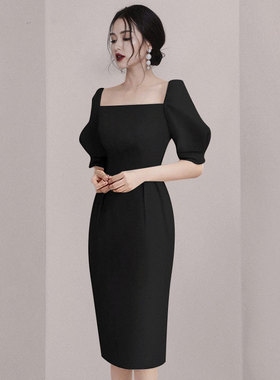 黑色礼服女轻奢小众高端级感气质晚宴年会平时可穿欧美生日连衣裙