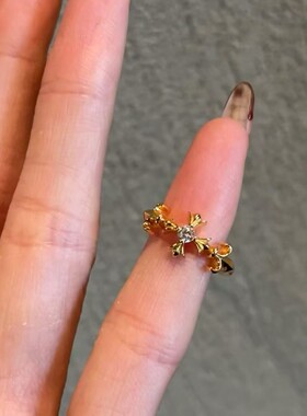 欧美复中古S925纯银十字莺尾花戒指轻奢小众高端级设计感气质名媛