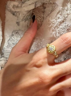 欧美复中古925纯银戒指拉丝轻奢小众高端级设计感气质名媛镶钻环