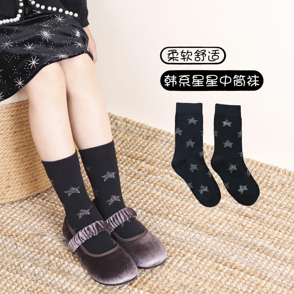 网红黑色袜子女童配皮鞋中筒袜i儿童袜子(0-16岁