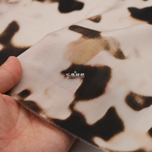 印花天丝棉布料咖色水墨晕染手工DIY连衣裙汉服新中式服装面料