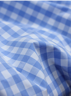夏季初秋季纯棉衬衫布料全棉格子蓝白色工作衫服装面料细腻高支棉