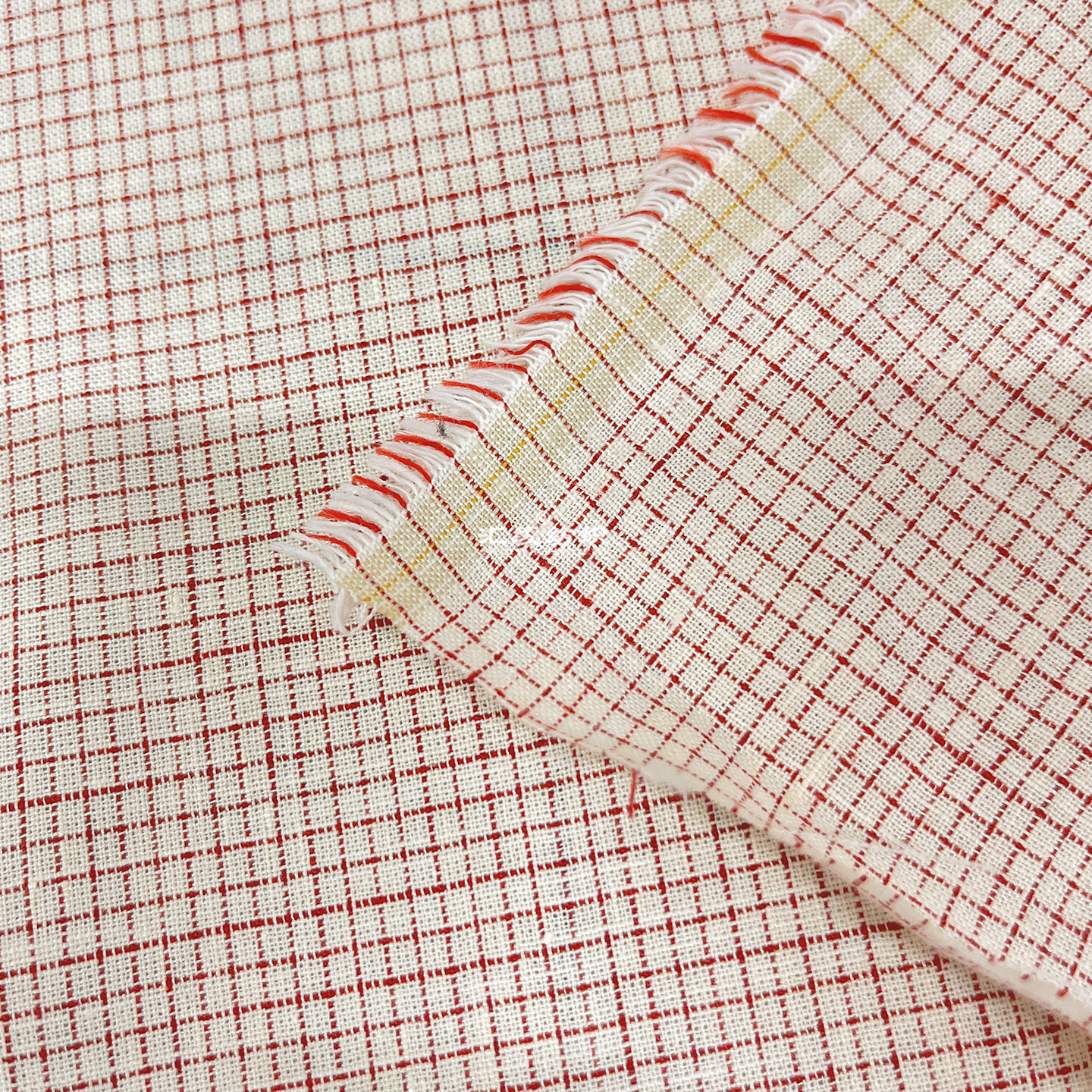 中国风红色格子纯亚麻布料夏季连衣裙衬衫棉麻裤子服装设计师面料