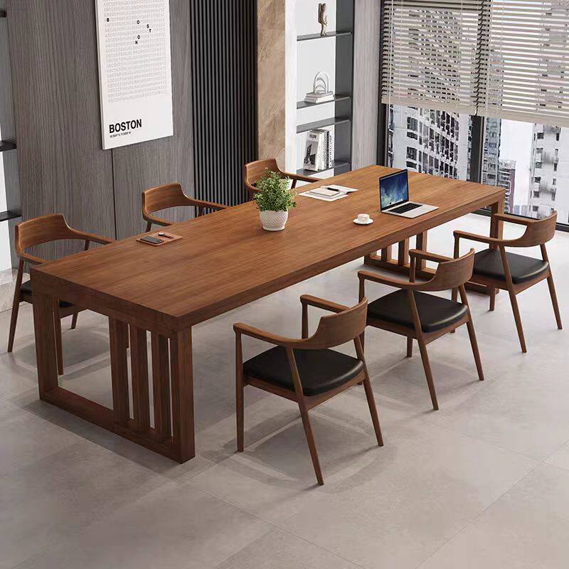 简约实木长方形会议桌椅组合中式办公桌8人自由组合可定制大板桌