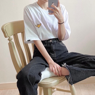 韩国代购whatitisnt休闲经典小飞人短袖logo刺绣T恤男女同款夏季