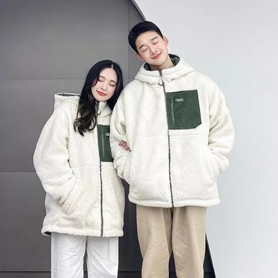 韩国代购whoau羊羔毛外套双面穿加厚棉服男女同款防风保暖棉衣冬