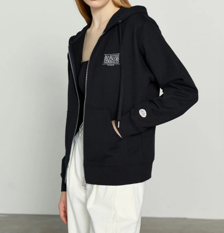 韩国代购 marithe连帽卫衣运动休闲开衫男女情侣同款长袖秋冬帽衫