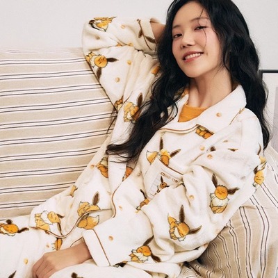 韩国代购spao珊瑚绒男女睡衣宝可梦联名款长袖长裤秋冬保暖家居服