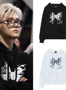 韩国代购itzavibe蝴蝶结字母连帽卫衣宽松休闲男女上衣罗渽民同款