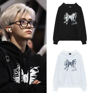 韩国代购itzavibe蝴蝶结字母连帽卫衣宽松休闲男女上衣罗渽民同款