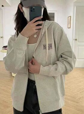 韩国代购marithe开衫卫衣休闲连帽外套jennie车静媛同款情侣装