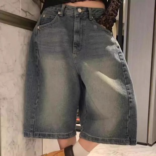 formal五分裤 金靖同款 牛仔短裤 复古水洗做旧牛仔中裤 美式 韩国代购