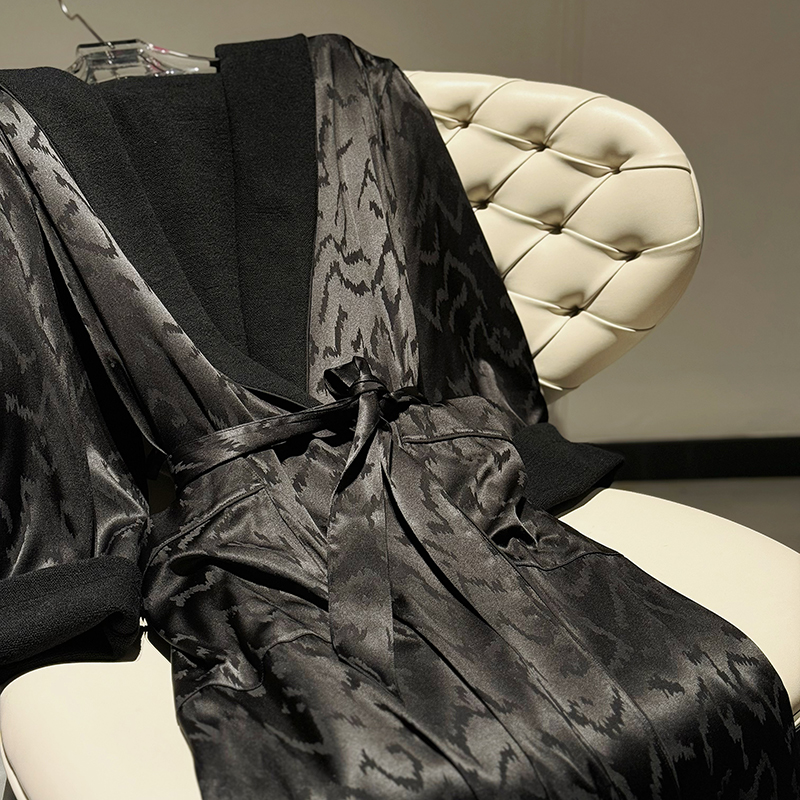 系带真丝浴袍羊绒奢华情侣