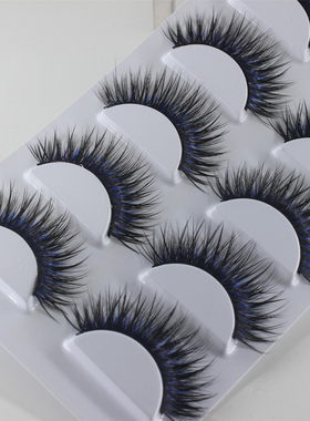 黑梗硬梗黑蓝色假睫毛浓密加长浓妆夜店舞台可撑双眼皮 6对装XM35