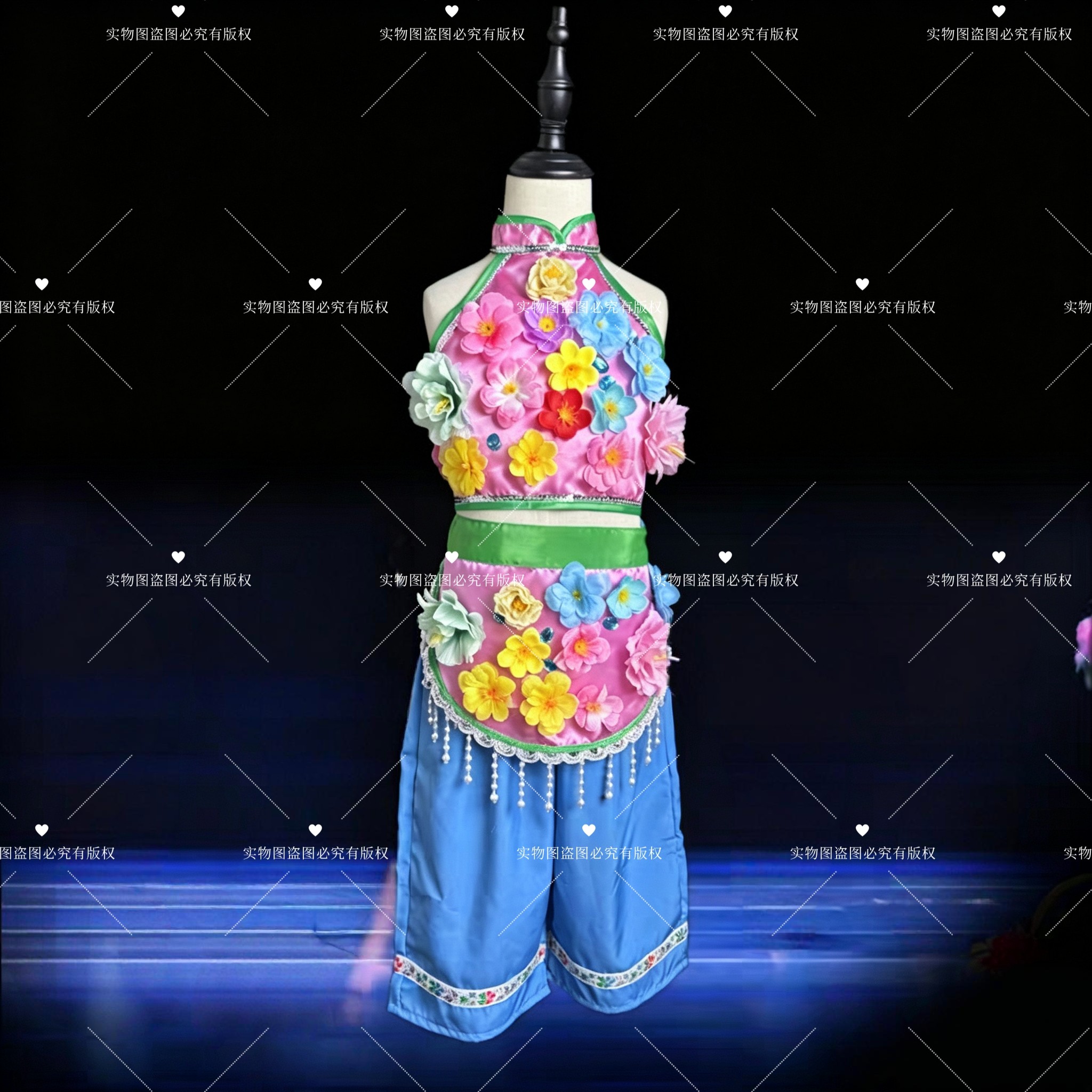 又见南泥湾演出服春山采茶谣表演服装六一儿童秧歌喜庆大花蓝道具